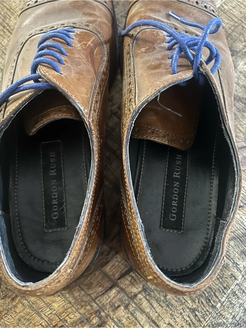 Gordon Rush Cap-Toe Brogue Oxford in Brown with Blue Laces - Size 8.5